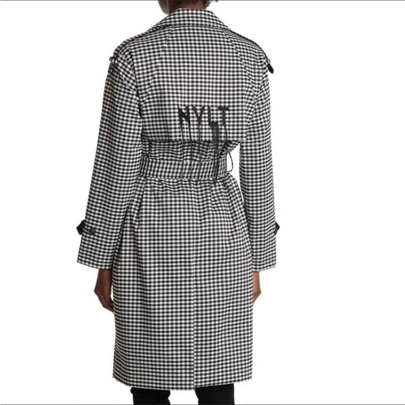 NVLT Black White Gingham Check Utility Rain Trench Coat Size M - Picture 13 of 14